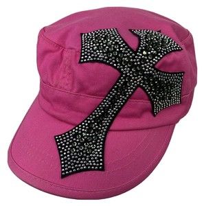 SKY Studded Rhinestone CROSS Pink ADJUSTABLE Women’s Adult ARMY Cap Hat